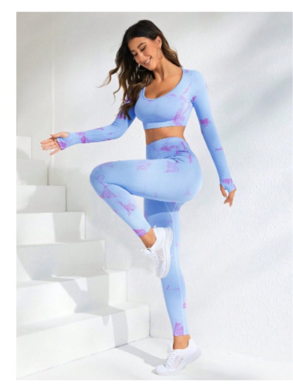 NEW Women's Tie-Dye Ribbed High Waisted Yoga Pants Leggings Blue Purple - Medium